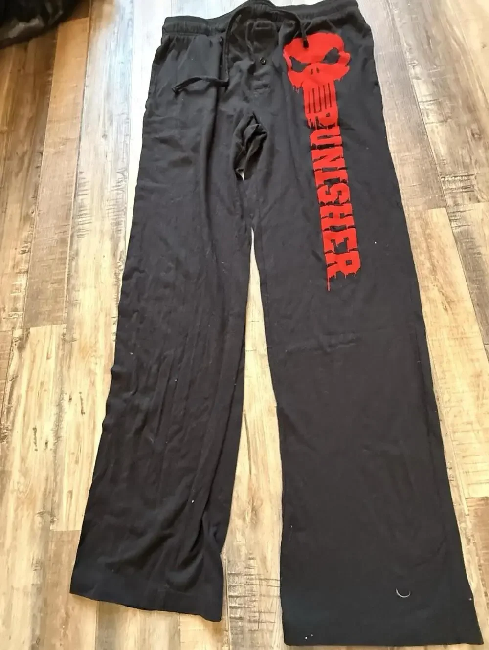 Y2K Marvel Punisher Men’s Medium Casual pants Black‎ Red Pajama Sleepwear